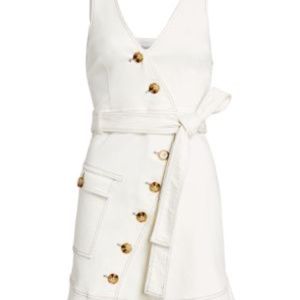 DEREK LAM 10 CROSBY Asymmetric Belted A-line Denim Dress In White